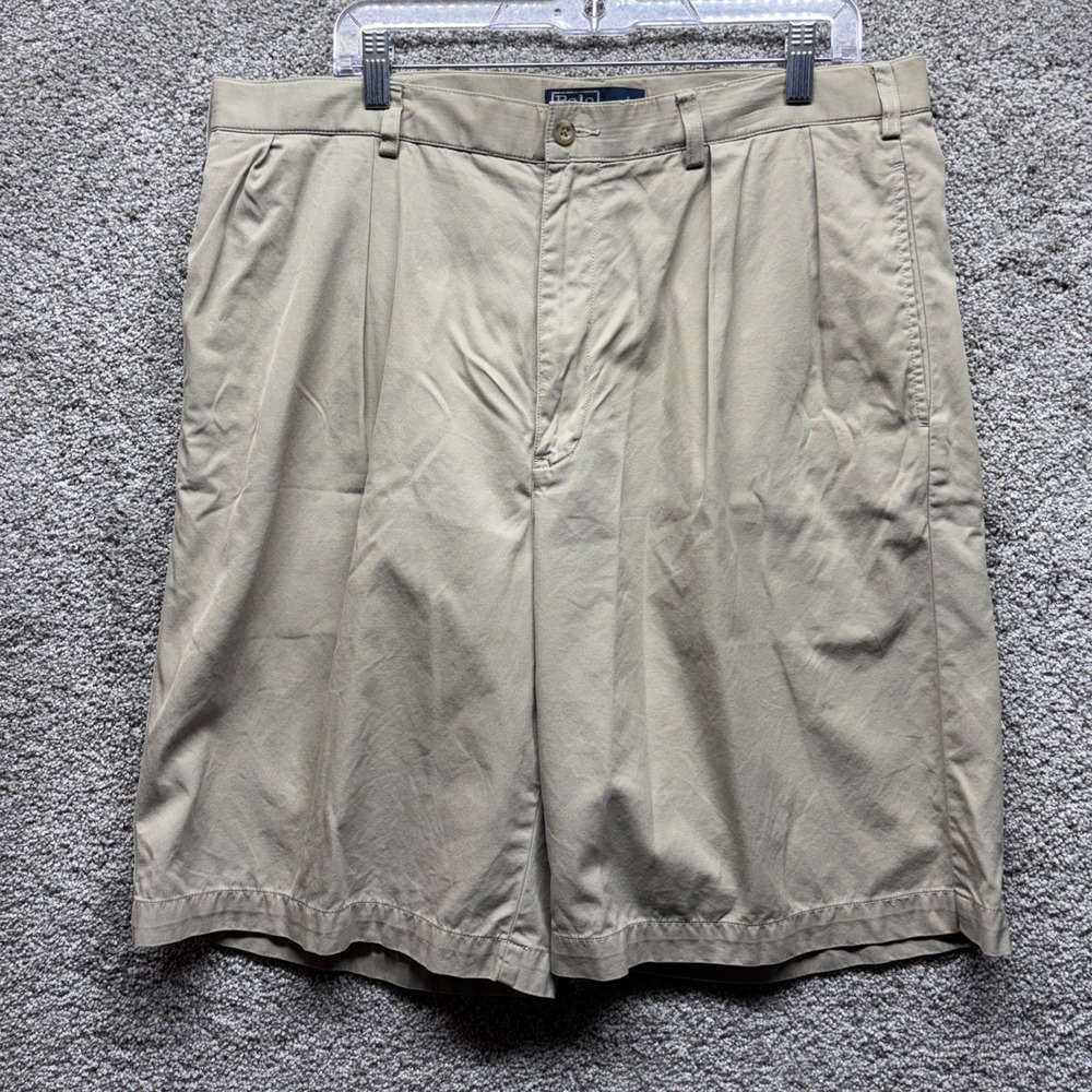 Vintage‎ Polo Ralph Lauren Tyler Shorts Pleated Chino Beige Mens 38T Tall